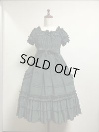フリルシャーリングワンピース【グリーンストライプ】