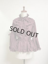 【30%オフ】ケープ衿付きスタンドカラーブラウス（姫袖）【ボルドー】