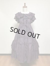 【50%オフ】共布フリルミディアムドレス【紺赤水玉】
