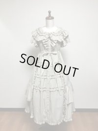 【30%オフ】共布フリルミディアムドレス【ベージュ水玉】