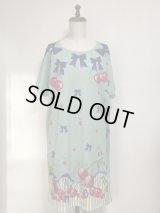 【Sale30%OFF】カットソーワンピース【チェリー柄・ミント系】