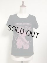 【50％OFF】音符ネコ柄Ｔシャツ【ウーマンＭサイズ・ブラック】