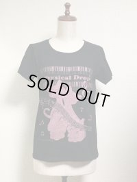 【50％OFF】音符ネコ柄Ｔシャツ【ウーマンＭサイズ・ブラック】