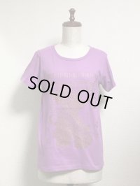 【50％OFF】音符ネコ柄Ｔシャツ【ウーマンＭサイズ・バイオレット】