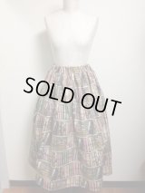 ハンドメイドギャザースカート・本棚カーキ系【77ｃm丈】