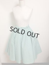 ハンドメイドサーキュラースカート【ミント×茶色水玉・58丈】