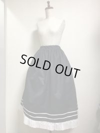 ハンドメイドギャザースカート・黒×プリーツ・裾ライン入り【79ｃm丈】
