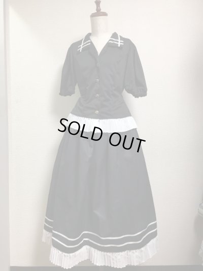 画像3: ハンドメイドギャザースカート・黒×プリーツ・裾ライン入り【79ｃm丈】