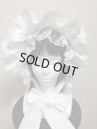 洗えるボンネット【白×白レース・白リボン】