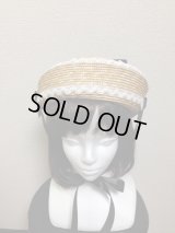 ♪ガーデン♪ベレー帽【生成系黒リボン×オフ白レース×天然ストロー】