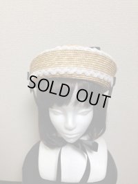 ♪ガーデン♪ベレー帽【生成系黒リボン×オフ白レース×天然ストロー】