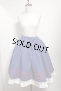 ハンドメイドギャザースカート・紺色×プリーツ・裾赤ライン入り【63ｃm丈】