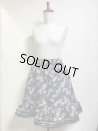 オリジナル猫迷彩柄フリルスカート２【グレー系・黒ライン×黒レース・50ｃ丈】