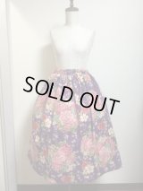 ハンドメイドギャザースカート【和花柄・パープル・73ｃm丈】　