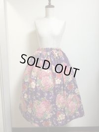 ハンドメイドギャザースカート【和花柄・パープル・73ｃm丈】　