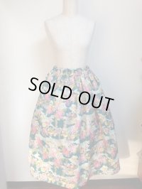 ハンドメイドギャザースカート【和柄菊・グリーン系・67ｃm丈】　