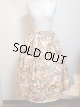 ハンドメイドギャザースカート【木馬柄・ピーチベージュ・70ｃm丈】　