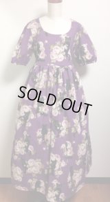 デイリーワンピース【黒猫ブーケ柄・パープル系・１２０c丈】