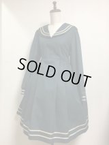 セーラーチュニックワンピース（長袖）【ダークグリーン×ゴールドライン】