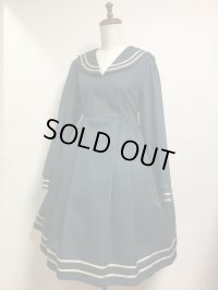セーラーチュニックワンピース（長袖）【ダークグリーン×ゴールドライン】