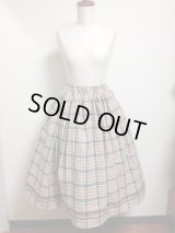 ハンドメイドギャザースカート【タータンチェック柄・ベージュ系・67ｃm丈】　