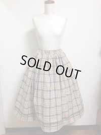 ハンドメイドギャザースカート【タータンチェック柄・ベージュ系・67ｃm丈】　