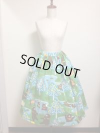 ハンドメイドギャザースカート【くまリゾート柄・67ｃm丈】　