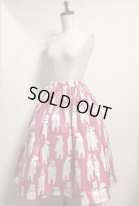 ハンドメイドギャザースカート【蝶ネクタイベアー・ピンク系・６５ｃm丈】　
