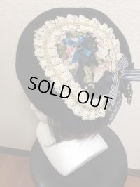 黒猫ベレー帽【黒・生成りレース】