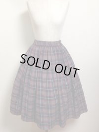 ハンドメイドギャザースカート【スクール風チェック・グレー系・６５c丈】