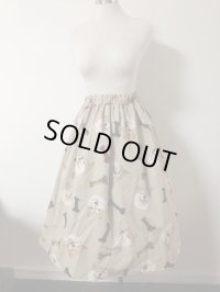 ハンドメイドスカート・しばいぬ柄【生成り系・70ｃm丈】　