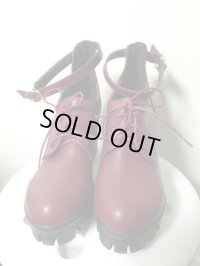 【セレクト商品】厚底紐靴・足首ベルト付き【ワインレッド・ＸＬ】