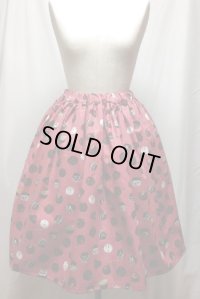 ハンドメイドギャザースカート【トリュフチョコレート柄・ダークピンク系・54c丈】