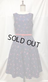 【セレクト商品】チェリー柄ワンピース【紺系・93c丈・送料込】