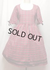 デイリーワンピース+ヘッドドレスセット【赤タータンチェック・ハイウエスト90c丈】