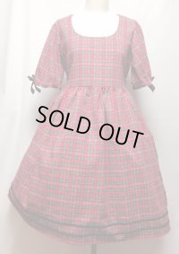デイリーワンピース+ヘッドドレスセット【赤タータンチェック・ハイウエスト90c丈】