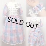 デイリーワンピース+シュシュセット【猫フェイス×ピンク・サックスチェック・ハイウエスト93c丈】