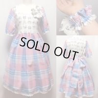 デイリーワンピース+シュシュセット【猫フェイス×ピンク・サックスチェック・ハイウエスト93c丈】
