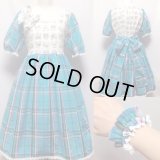 デイリーワンピース+シュシュセット【猫フェイス×マリンブルーチェック・ハイウエスト93c丈】