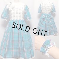 デイリーワンピース+シュシュセット【猫フェイス×マリンブルーチェック・ハイウエスト93c丈】