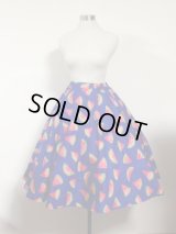 ハンドメイドサーキュラースカート【スイカ柄・ブルー・65ｃm丈】
