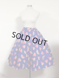 ハンドメイドサーキュラースカート【スイカ柄・ブルー・65ｃm丈】