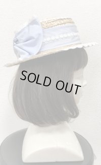 【30％OFF】麦わらフリル帽子【水色リボン×白レース】