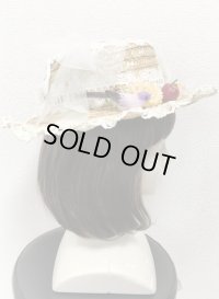 【30％OFF】麦わらフリル帽子【小花柄リボン×生成レース】
