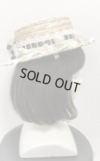 【30％OFF】麦わらフリル帽子【茶色リボン×生成リボン×生成レース】