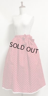 ハンドメイドスカート・赤水玉【赤系・72ｃm丈】　