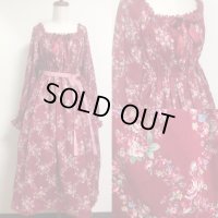 デイリーシャーリングワンピース【格子ブーケ柄えんじ・１２５c丈】