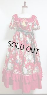 デイリーシャーリングワンピース【和柄×赤系・115c丈】