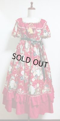 デイリーシャーリングワンピース【和柄×赤系・115c丈】