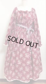 デイリーシャーリングワンピース【ブーケ柄×赤系・120c丈】